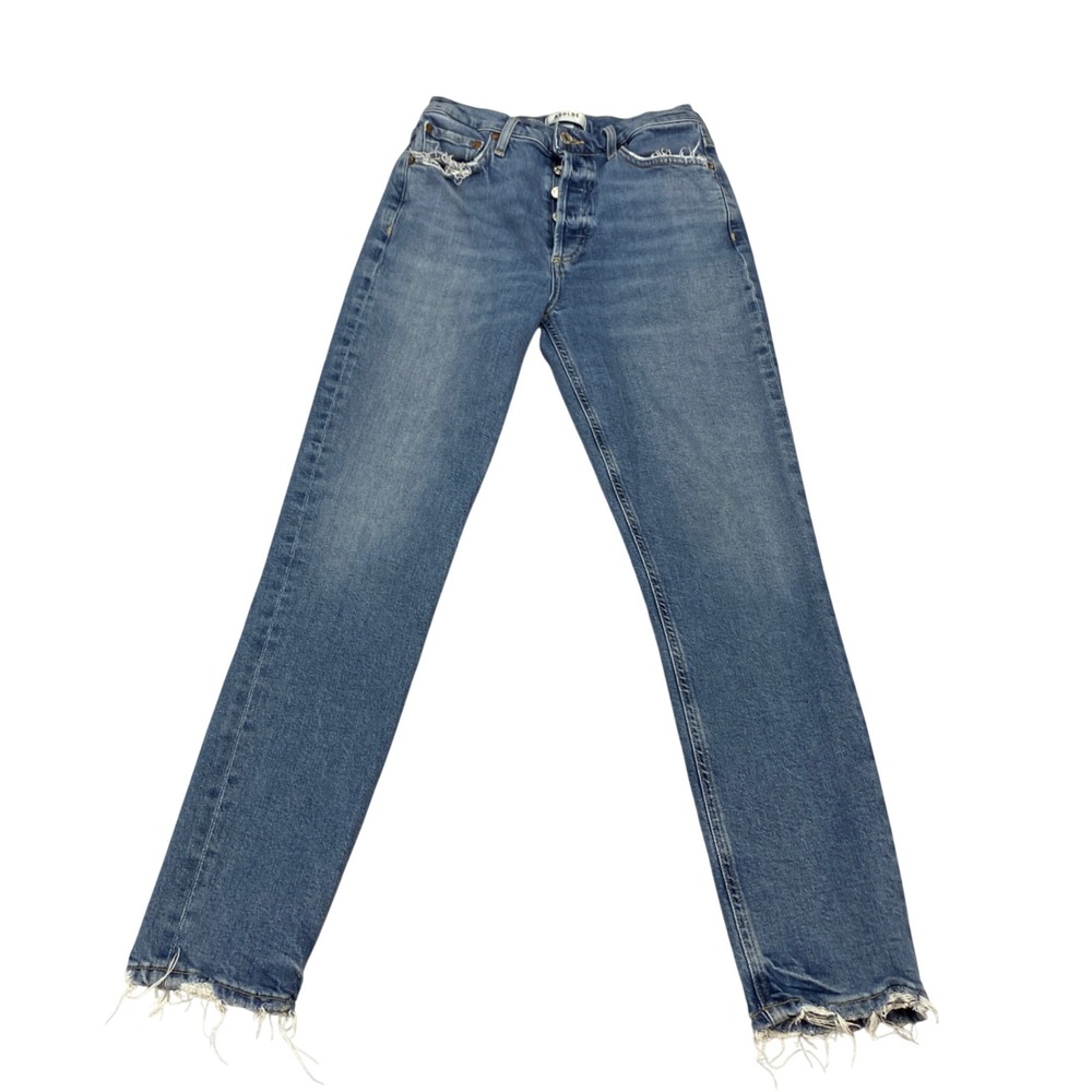 Agolde High Rise Skinny Jeans‎ Button Fly Distressed Raw Hem Medium Wash Size 26